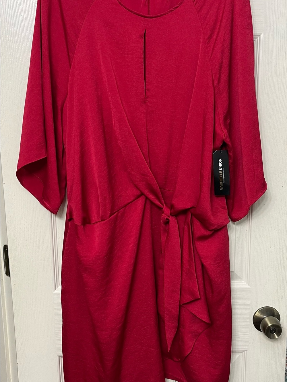 New Gabrielle Union Red Hot Silky Dress with tie waist and pockets XXL